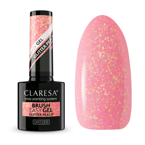 Claresa Brush Easy Gel GLITTER PEACH 5g – Elastyczny Żel z Błyszczącą Folią, Samopoziomujący