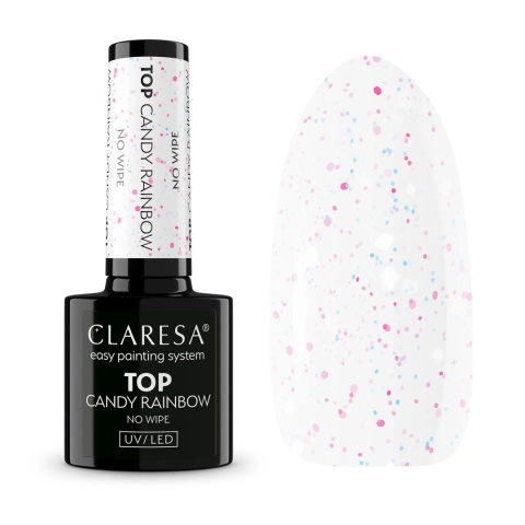 Claresa Top No Wipe Candy Rainbow 5g– top z pastelowym konfetti do paznokci