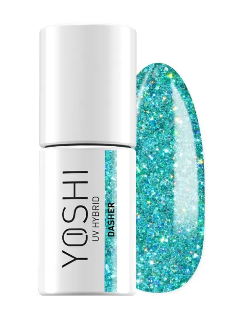 YOSHI Dasher 411 – lakier hybrydowy do paznokci 6ml, turkus z brokatem TPO-FREE