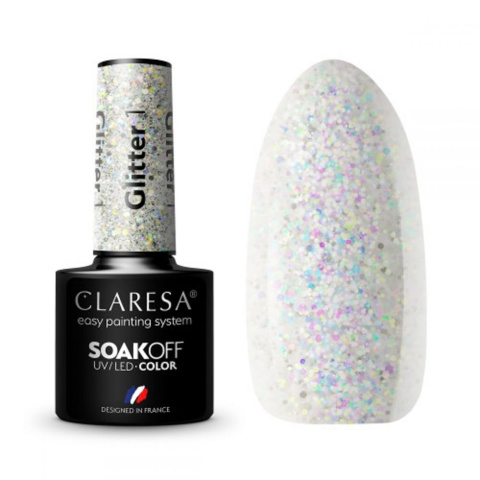 Claresa Lakier hybrydowy Glitter 1 – srebrny brokatowy blask 5g