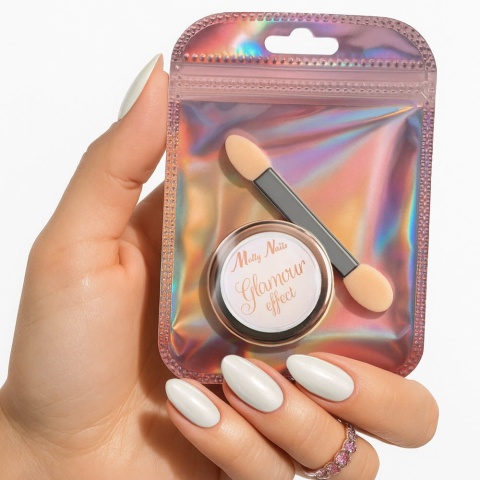 Molly Nails Pyłek Glamour Effect Nr 1 – perłowy efekt tafli, 1 g + pacynka