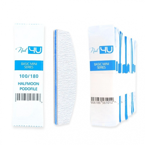 Nail4u Pilnik Podofile BASIC MINI Łódka Halfmoon 100/180 (25 sztuk) - Jednorazowy Pilnik