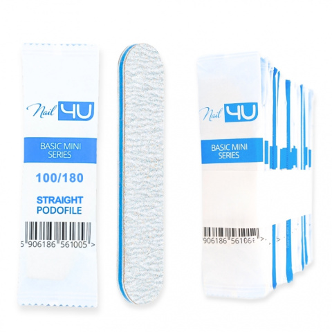 Nail4u Pilnik Podofile BASIC MINI STRAIGHT Prosty 100/180 (25 sztuk) – Jednorazowy Pilnik