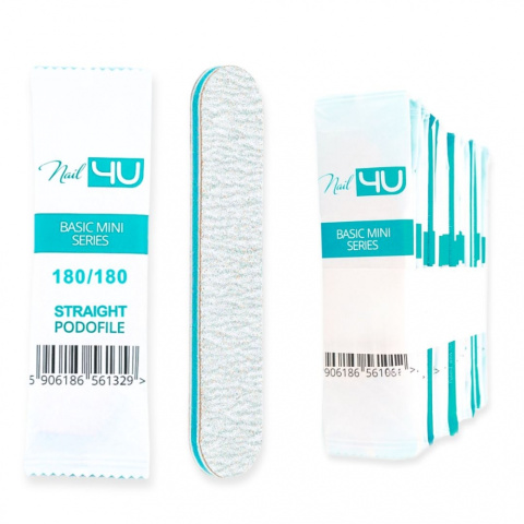 Nail4u Pilnik Podofile BASIC MINI STRAIGHT Prosty 180/180 (25 sztuk) – Ekologiczny Pilnik Jednorazowy
