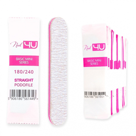 Nail4u Pilnik Podofile BASIC MINI Prosty Straight 180/240 (25 sztuk) – Jednorazowy Pilnik