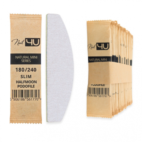 Nail4u Pilnik Podofile Slim MINI HALFMOON Łódka 180/240 1szt – Drewniany, Ekologiczny Pilnik