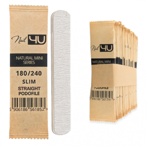 Nail4u Pilnik Podofile Slim Mini STRAIGHT Prosty 180/240 (50 sztuk) – Drewniany, Ekologiczny Pilnik