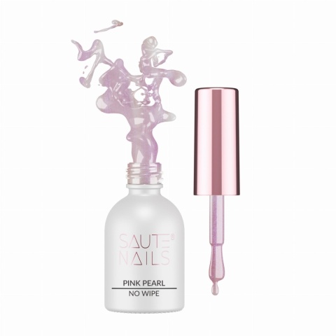 Saute Nails Pink Pearl Top No Wipe 8ml – top hybrydowy z różową perłową drobinką