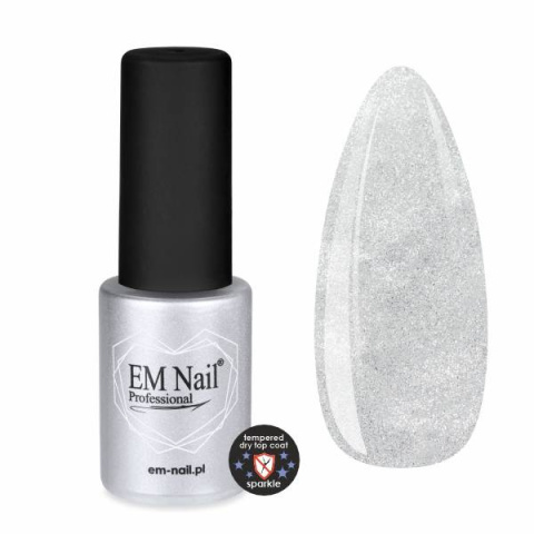 EM Nail Tempered Dry Top Coat Sparkle 6ml – hartowany top z drobinkami TPO-Free