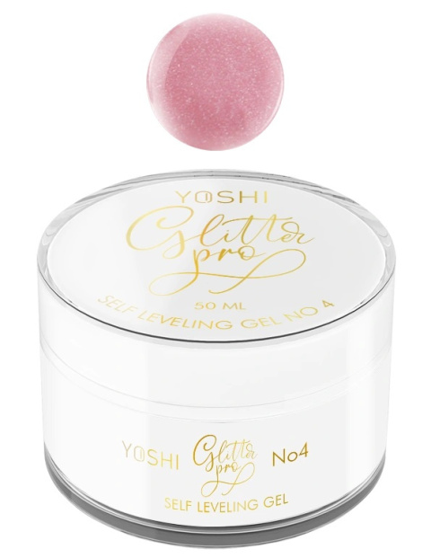 YOSHI Glitter PRO No 4 – żel budujący do paznokci 15ml, różowy nude z shimmerem TPO-FREE