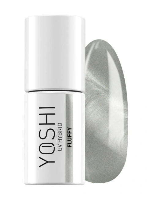 YOSHI Fluffy 929 – lakier hybrydowy Cat Eye 6 ml, perłowa biel-szarość TPO-FREE